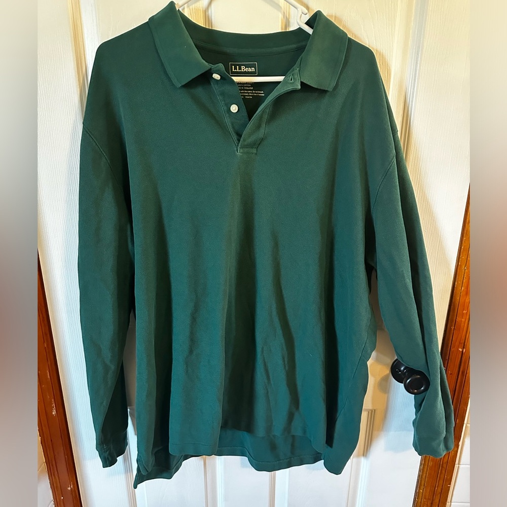 L.L Bean collared long sleeve green polo shirt traditional fit XL